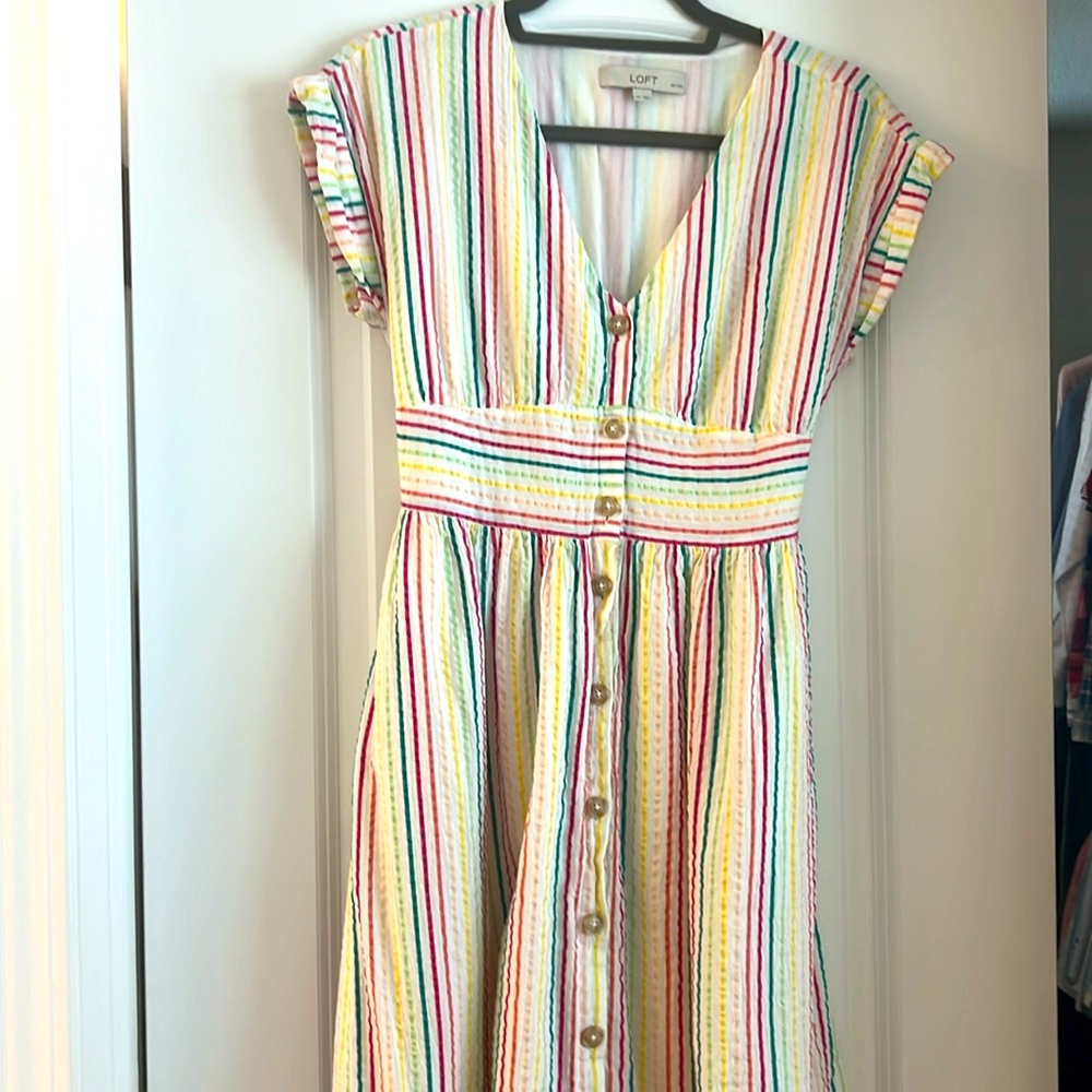 Ann Taylor Loft Rainbow Seersucker Dress
